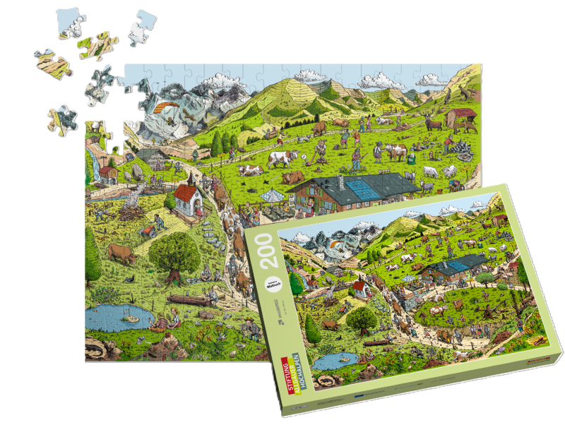 Allgäuer Alpvielfalt: Wimmelbild-Puzzle mit Malheft (200 Teile)